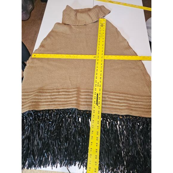 Ashley Stewart Tan Brown Knit Sleeveless Sweater Poncho Fringe Detail 18 20 3861 - Picture 5 of 6